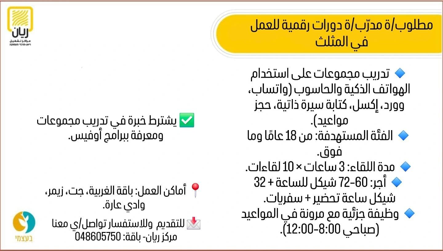 مطلوب/ة مدرب/ة دورات رقمية للعمل في المثلث